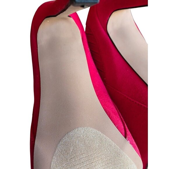ShoeDazzle Red Blakely Pointed Toe Stiletto Heel Mules Size 7.5 Faux Suede Slip- - Picture 4 of 16